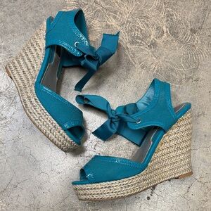 White House Black Market Teal Platform Wedge Sandals